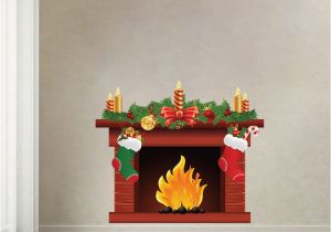 Window Cling Murals Christmas Fireplace Wall Decal Mural Living Room Wall Decal Murals