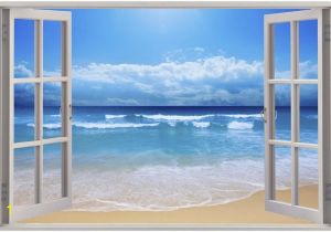 Window Illusion Murals Huge 3d Window Exotic Beach View Wall Stickers Mural Art Decal