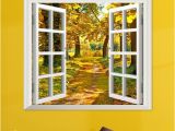 Window Murals for Home 3d Window View Yellow Wood 3d Wall Decals Autumn View Stickers Home