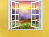 Window Murals for Home Sunrise 3d Artificial Window Pag Wall Decals Hill View Room Stickers