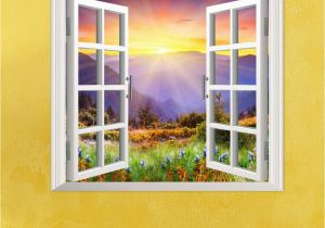 Window Murals for Home Sunrise 3d Artificial Window Pag Wall Decals Hill View Room Stickers