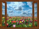 Window Murals for Walls 3d Window Decal Wall Sticker Home Decor Tulips Field View