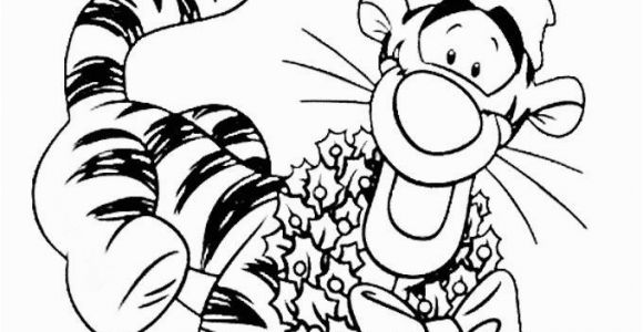 Winnie the Pooh Christmas Coloring Pages Disney Christmas Tiger Wear the Hat and Tie Coloring Pages