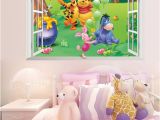 Winnie the Pooh Wall Murals Cartoon 3d Window Winnie Pooh Bear Tiger Pig Wall Stickers for Kids