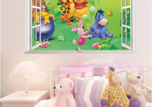 Winnie the Pooh Wall Murals Cartoon 3d Window Winnie Pooh Bear Tiger Pig Wall Stickers for Kids