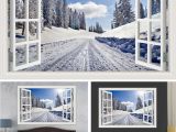 Winter Scene Wall Murals 3d Window Wall Stickers Home Decor forest Tree Snow Winter Landscape Wallpaper Murals Vinyl Wall Art Decal Wall Stickers Decoration Wall Stickers