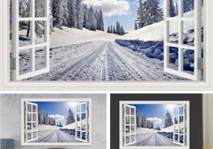 Winter Scene Wall Murals 3d Window Wall Stickers Home Decor forest Tree Snow Winter Landscape Wallpaper Murals Vinyl Wall Art Decal Wall Stickers Decoration Wall Stickers