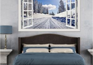 Winter Scene Wall Murals 3d Window Wall Stickers Home Decor forest Tree Snow Winter Landscape Wallpaper Murals Vinyl Wall Art Decal Wall Stickers Decoration Wall Stickers