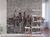 Wood Look Wall Mural Indianapolis City Skyline Grey Wall Mural