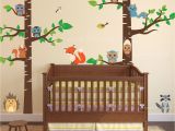 Woodland Animal Wall Mural Birch Tree forest Wall Decal with Creatures 1327
