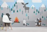 Woodland Animal Wall Mural Kids Mountain Scene Wall Mural In 2019 Ryan Stuff