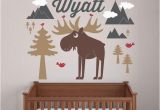 Woodland Animal Wall Mural Moose Mountain with Name Wall Decal