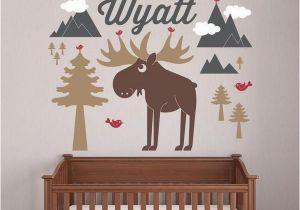 Woodland Animal Wall Mural Moose Mountain with Name Wall Decal