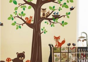 Woodland Animal Wall Mural Woodland Animals forest Animals Wall Decal Huge Tree Nursery Decal