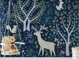 Woodland Animal Wall Mural Woodland forest Wall Mural In Navy