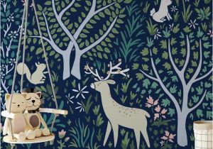 Woodland Animal Wall Mural Woodland forest Wall Mural In Navy