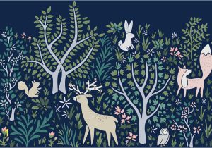 Woodland Animal Wall Mural Woodland forest Wall Mural In Navy