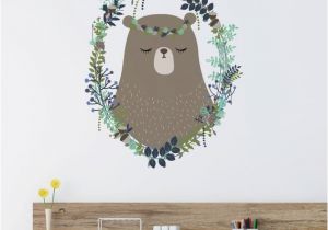 Woodland Animal Wall Mural Woodland Wreath Bear Wall Sticker Decal