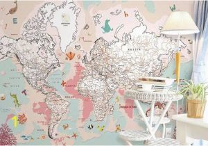 World atlas Wall Mural Kids Map Wallpaper Pink Political Map Wall Mural Cartoon