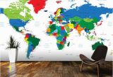 World Map Removable Wall Mural Bright World Map Wall Mural Room Setting