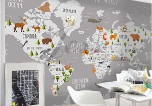 World Map Wall Mural for Nursery 3d Nursery Kids Room Animal World Map Removable Wallpaper