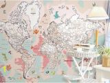 World Mural Wall Map Kids Map Wallpaper Pink Political Map Wall Mural Cartoon
