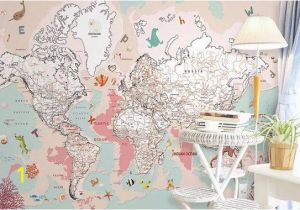 World Mural Wall Map Kids Map Wallpaper Pink Political Map Wall Mural Cartoon